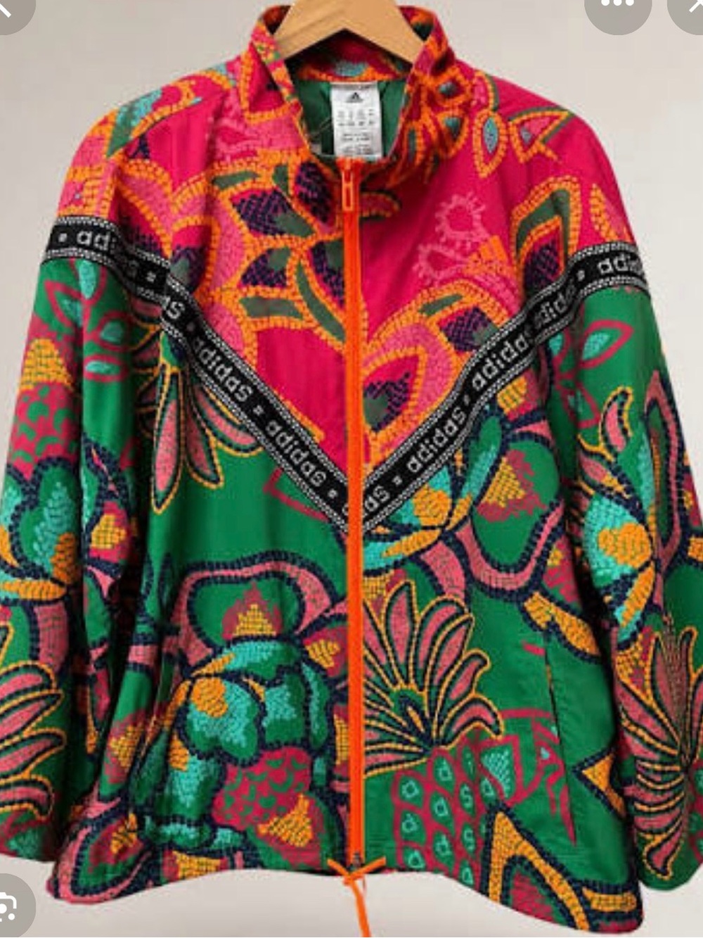 Adidas/Farm Rio collaboration Women's Green, Pink & Orange Floral Bomber Jacket